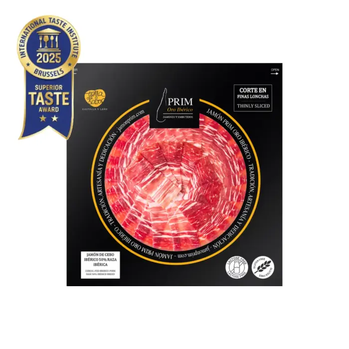Bandeja cortada a Cuchillo de Jamón de Cebo Ibérico 50% Raza Ibérica de 100grs